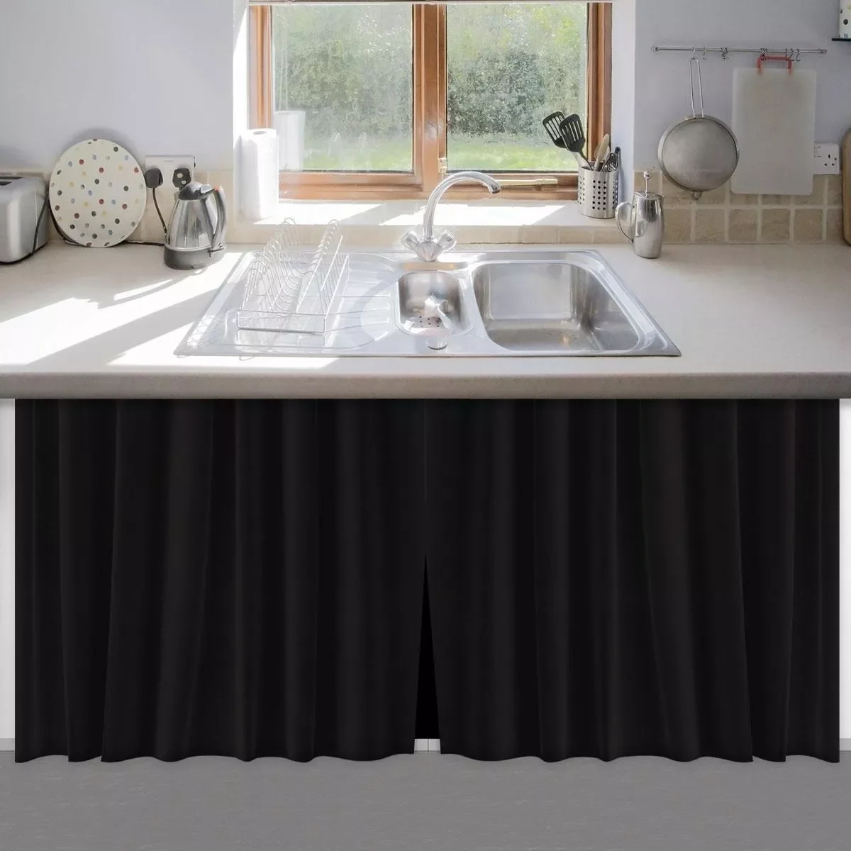 Cortina Pia Cozinha Balcão Impermeável Preta 1,38x80cm - 2