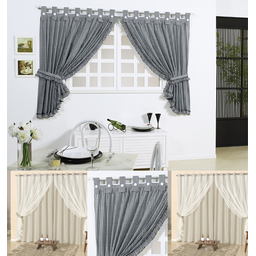 cortina para cozinha 200cm x 160cm curtinas trabalhadas e mais alças de tecido - 1