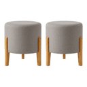 Ver imagem 1 de Kit com 2 Puffs Elegance em Linho Pés de Madeira Design Minimalista Sala Moderna Premium - Cinza