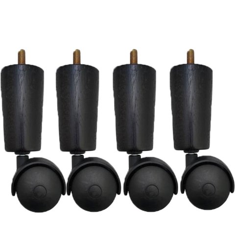 Conjunto de 4 Pés Cama Box Solteiro Casal Pés para Móveis Rodizio Madeira Tabaco