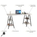 Ver imagem 5 de Escrivaninha Mesa Escritório Cavalete Estilo Kuadra 4 Prateleiras 150cm Industrial Snow e Preto Branco