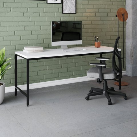 Escrivaninha Mesa Escritório Estilo Diretor Active 180cm Industrial Yescasa Branco Chess