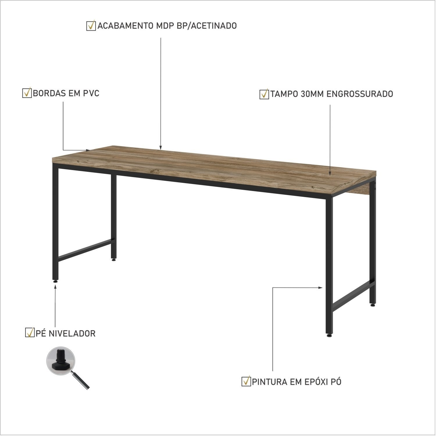 Escrivaninha 180cm Estilo Industrial Diretor Active Yescasa - 5