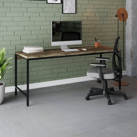 Escrivaninha Mesa Escritório Estilo Diretor Active 180cm Industrial Yescasa Carvalho Dark