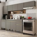 Ver imagem 1 de Armário de Cozinha Completa 150 com Balcão para Pia 9 Portas Line - Freijó/gris