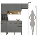 Ver imagem 4 de Armário de Cozinha Completa 150 com Balcão para Pia 9 Portas Line - Freijó/gris