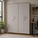 Ver imagem 1 de Conjunto Dois Armários Multiuso NT4020 4 Portas 8 Prateleiras MDP Off White Notável Móveis