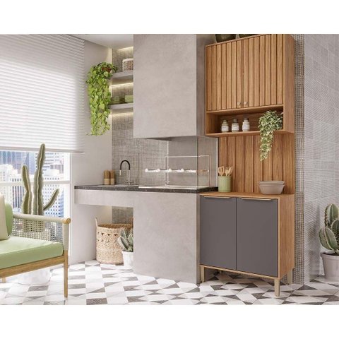 Cozinha Modulada Mgm Divina 3 Peças (1aéreo+1balcão+1complemento) Cz006 Freijo/titanium-mgm