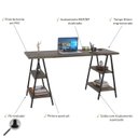 Ver imagem 5 de Escrivaninha Mesa Escritório Cavalete Estilo Kuadra 4 Prateleiras 150cm Industrial Carvalho Dark e Preto Marrom