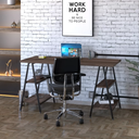 Ver imagem 1 de Escrivaninha Mesa Escritório Cavalete Estilo Kuadra 4 Prateleiras 150cm Industrial Nogal e Preto Marrom