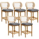 Ver imagem 1 de Kit 5 Banquetas Baixa Bar Cozinha Sala de Jantar Betta L02 Mel Tela Linho Cinza Escuro - Lyam Decor