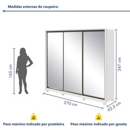 Guarda Roupa Casal com 3 Espelhos 3 Portas de Correr 6 Gavetas e Pés 270,5cm Spazio Super Glass 100% MDF - 11