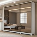 Ver imagem 1 de Guarda Roupa Casal 3 Portas de Correr 6 Gavetas com Espelho e Pés 100% MDF Spazio Super Glass Yescasa Branco