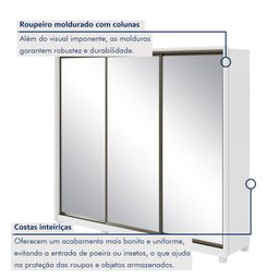 Guarda Roupa Casal com 3 Espelhos 3 Portas de Correr 6 Gavetas e Pés 270,5cm Spazio Super Glass 100% MDF - 4