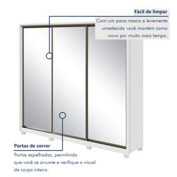 Guarda Roupa Casal com 3 Espelhos 3 Portas de Correr 6 Gavetas e Pés 270,5cm Spazio Super Glass 100% MDF - 5