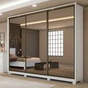 Ver imagem 1 de Guarda Roupa Casal 3 Portas de Correr 6 Gavetas com Espelho e Pés 100% MDF Spazio Super Glass Branco