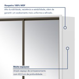 Guarda Roupa Casal com 3 Espelhos 3 Portas de Correr 6 Gavetas e Pés 270,5cm Spazio Super Glass 100% MDF - 3