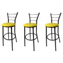 Ver imagem 1 de Kit 3 Banquetas Bistrô Aço Pintura Epóxi Preta Assento Amarelo