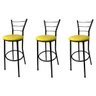 Kit 3 Banquetas Bistrô Aço Pintura Epóxi Preta Assento Amarelo - 1