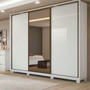 Ver imagem 1 de Guarda-Roupa Casal 3 Portas de Correr 6 Gavetas com Espelho e Pés MDF 270cm Spazio Branco