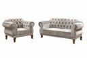 Ver imagem 1 de Kit Namoradeira Duquesa Chesterfield 2 Lugares + 1 Poltrona - Suede Bege Claro