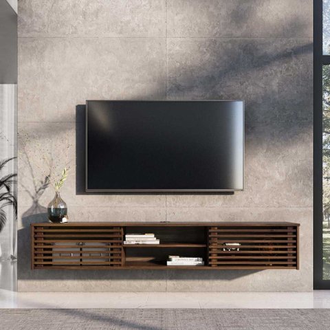 Rack Flutuante Tv 75 Moderno Madeira 175 Cm Castanho Rian