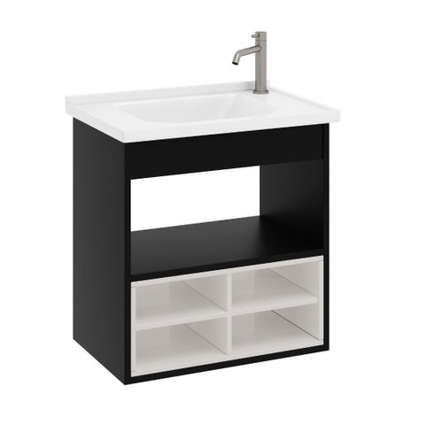Gabinete Armario de Banheiro Alice com Nichos e Cuba - Preto Branco