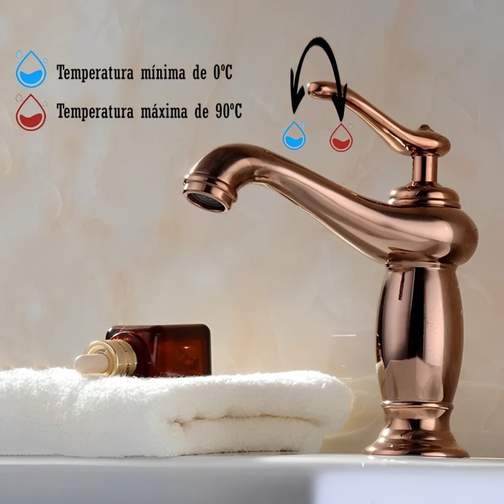 Torneira de Banheiro Luxo Clássica Retro Vintage Bico Aerador Misturador Monocomando Aço Inox Bronze - 3