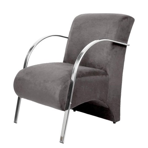 Poltrona Decorativa Predoli Braço de Alumínio Suede, Recepção, Sala, Quarto, Barbeiro, Consultório:c