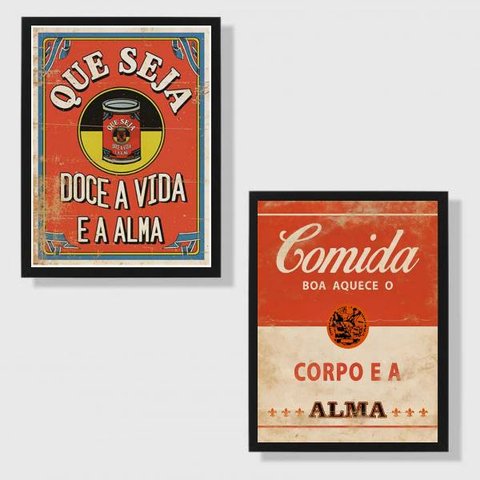 Kit 2 Quadros Cozinha Vermelho 24x18cm - com vidro:Madeira branca