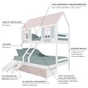 Ver imagem 5 de Beliche Casal/ Solteiro Casinha Bela 02 Gavetas Rosa Kit Escada/escorregador - Madeira Maciça
