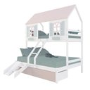 Ver imagem 2 de Beliche Casal/ Solteiro Casinha Bela 02 Gavetas Rosa Kit Escada/escorregador - Madeira Maciça