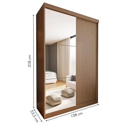 Guarda-roupa Solteiro 2 Porta de Correr e 3 Espelhos Cléo - Freijó - 4