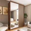 Ver imagem 1 de Guarda-roupa Solteiro 2 Porta de Correr e 3 Espelhos Cléo - Freijó