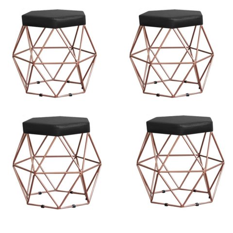 Kit 4 Puffs Decorativos Aramado Vanessa-Corino Preto