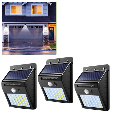 Kit 3 Luminária Arandela Led Solar 6w com Sensor Presença Movimento para Paredes Muros Jardim Quinta