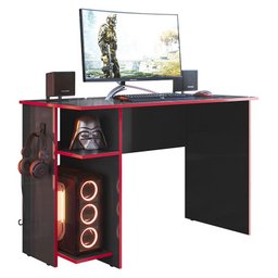 Conjunto Gamer Armário 2 Portas e Mesa para Computador 3875 Preto/Vermelho - Qmovi - 3 Conjunto Gamer Armário 2 Portas e Mesa para Computador 3875 Preto/Vermelho - Qmovi - 3