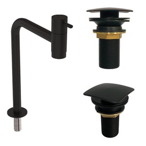 Kit Torneira Em Inox Black com Válvula Click Quadrada Black