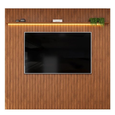 Painel para Tv até 65 Polegadas 2,23m Ripado Autêntico com Led e Prateleira Montreal Madeirado