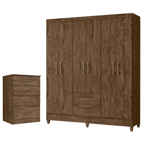 Kit Guarda Roupa Casal Panamá e Cômoda MS - Castanho Wood