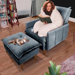 Poltrona Para Leitura Reclinável Com Puff Veludo Grafite Cinza Polonia Shop JM - 1 Poltrona Para Leitura Reclinável Com Puff Veludo Grafite Cinza Polonia Shop JM - 1