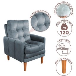 Poltrona Para Leitura Reclinável Com Puff Veludo Grafite Cinza Polonia Shop JM - 2 Poltrona Para Leitura Reclinável Com Puff Veludo Grafite Cinza Polonia Shop JM - 2