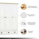 Ver imagem 3 de Guarda Roupa Madeira Maciça 3 Portas Osiris 2 Gavetas Branco/freijó - G74 - Gran Belo