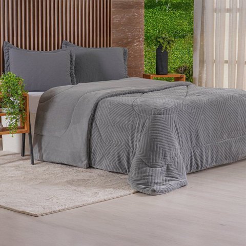 Edredom Casal Plush Sense Dupla Face 100% Poliéster 210x230cm Tessi Ardósia