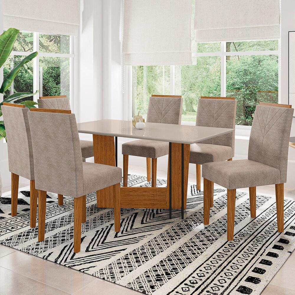 Conjunto Munique 1,60M com 6 Cadeiras Amanda Th Móveis Ype I Branco I