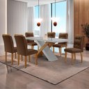 Ver imagem 1 de Mesa Sala de Jantar Carol 180cm e 6 Cadeiras Carol Moderna Vel. Marrom/off White/imbuia