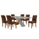 Ver imagem 2 de Mesa Sala de Jantar Carol 180cm e 6 Cadeiras Carol Moderna Vel. Marrom/off White/imbuia