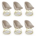 Ver imagem 1 de Kit 06 Cadeiras Poltrona de Jantar Bela Linho Bege Base Metálica Luxo Dourado - Pallazio
