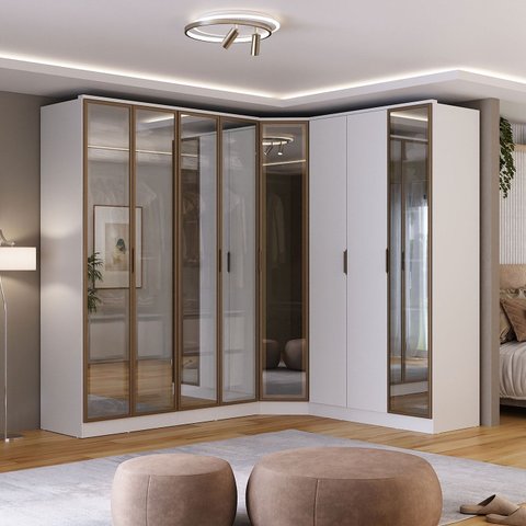 Roupeiro Modulado Ravi Mdf 8 Portas Reflecta 243,5x232,2cm Branco 1110