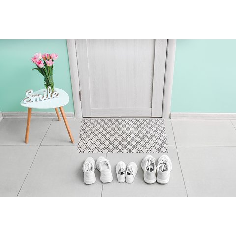 Tapete Capacho De Entrada 65CMX40CM Geométrico Branco Preto
